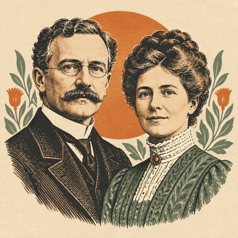 Illustrated portrait of Charles & Myrtle Fillmore