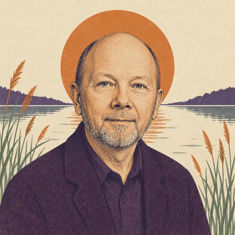 Illustrated portrait of Eckhart Tolle