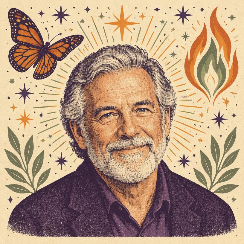 Illustrated portrait of Gary Zukav
