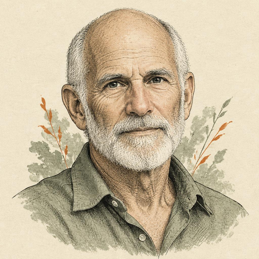 Illustrated portrait of Jon Kabat-Zinn
