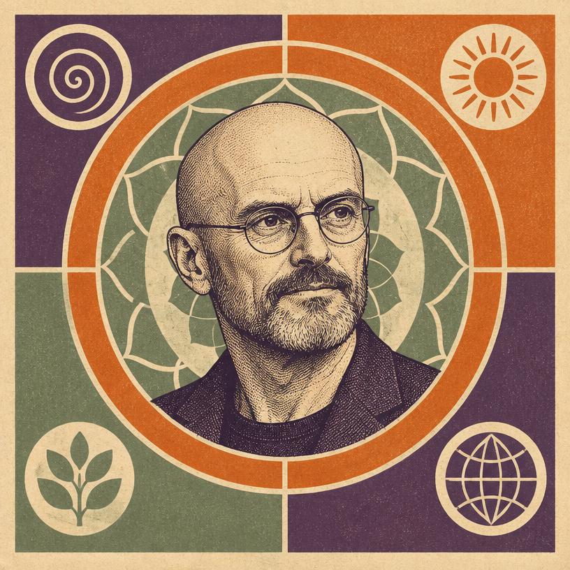 Illustrated portrait of Ken Wilber