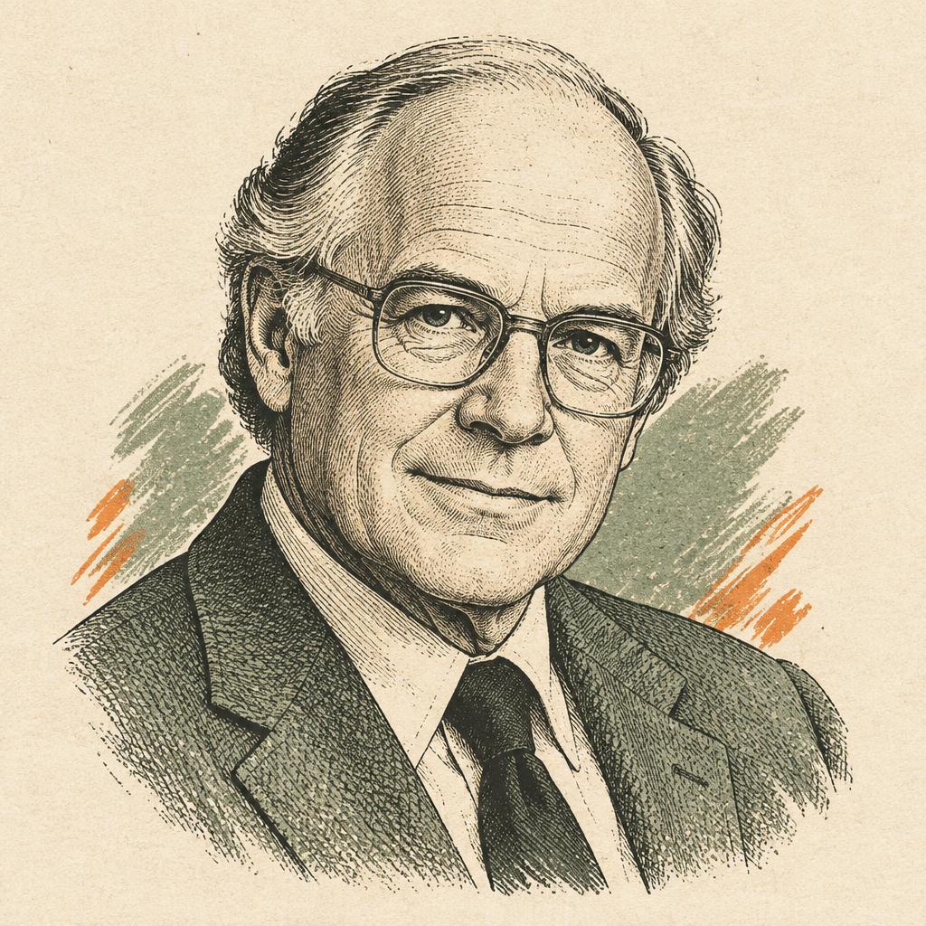 Illustrated portrait of M. Scott Peck