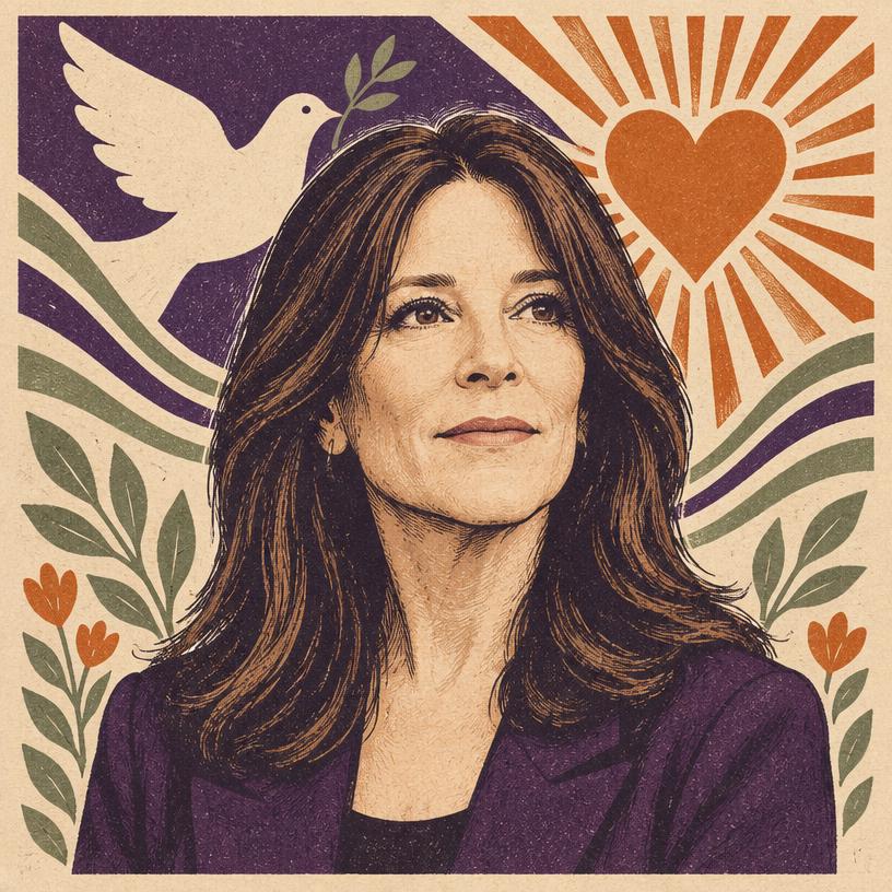 Illustrated portrait of Marianne Williamson