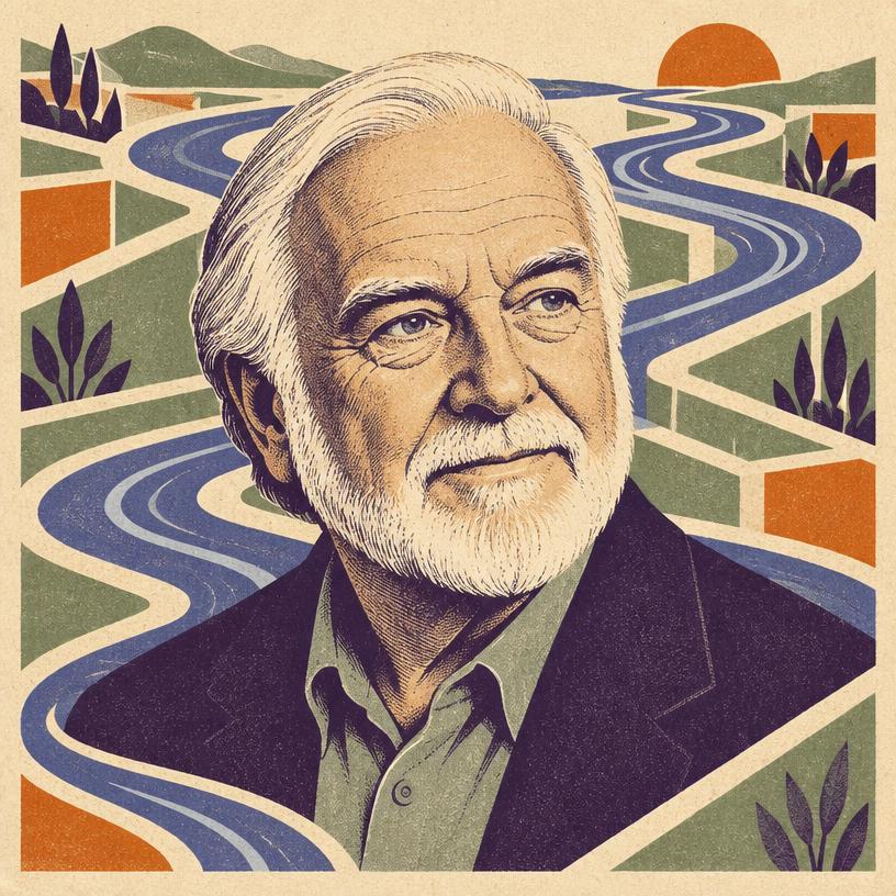 Illustrated portrait of Mihaly Csikszentmihalyi