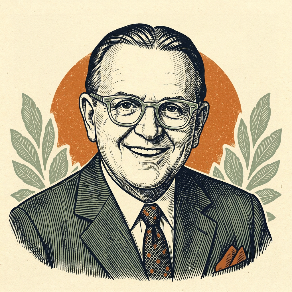 Illustrated portrait of Norman Vincent Peale