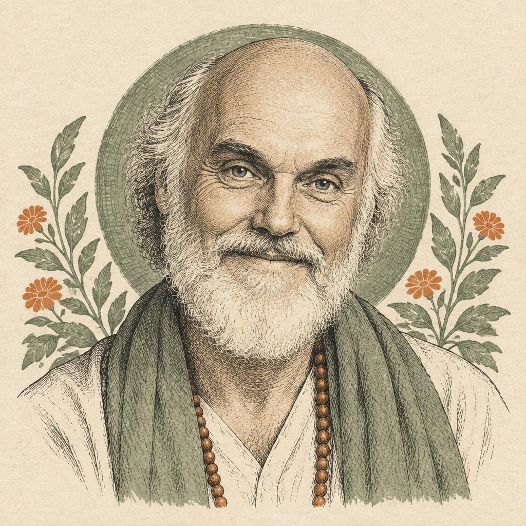 Illustrated portrait of Ram Dass