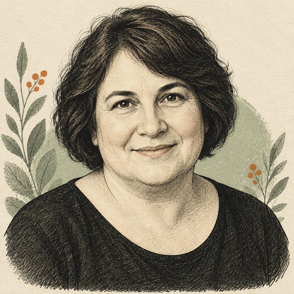 Illustrated portrait of Sharon Salzberg