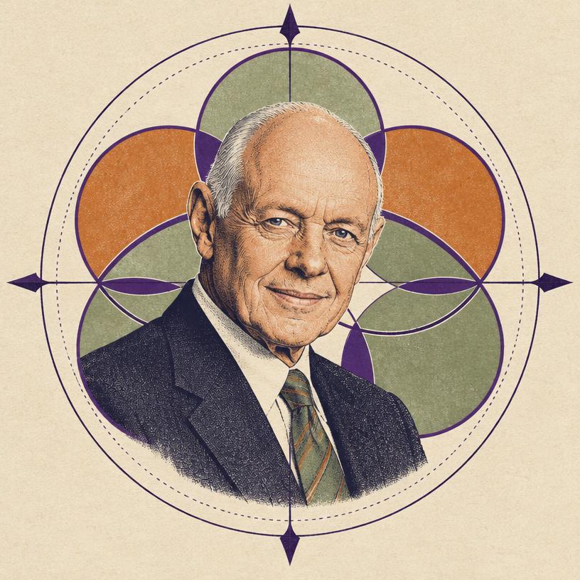 Illustrated portrait of Stephen R. Covey