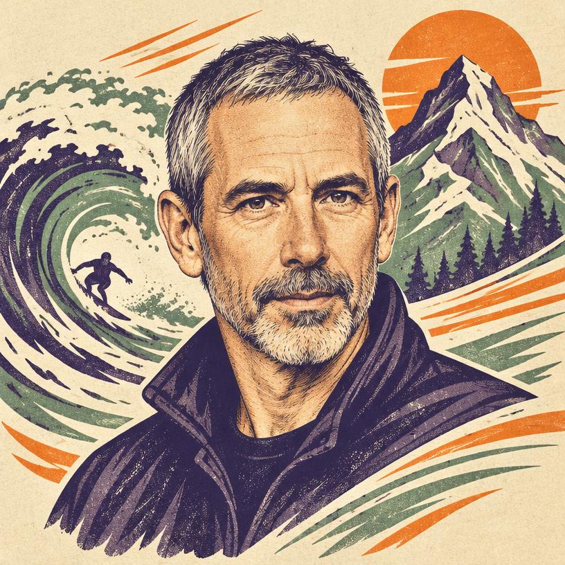 Illustrated portrait of Steven Kotler