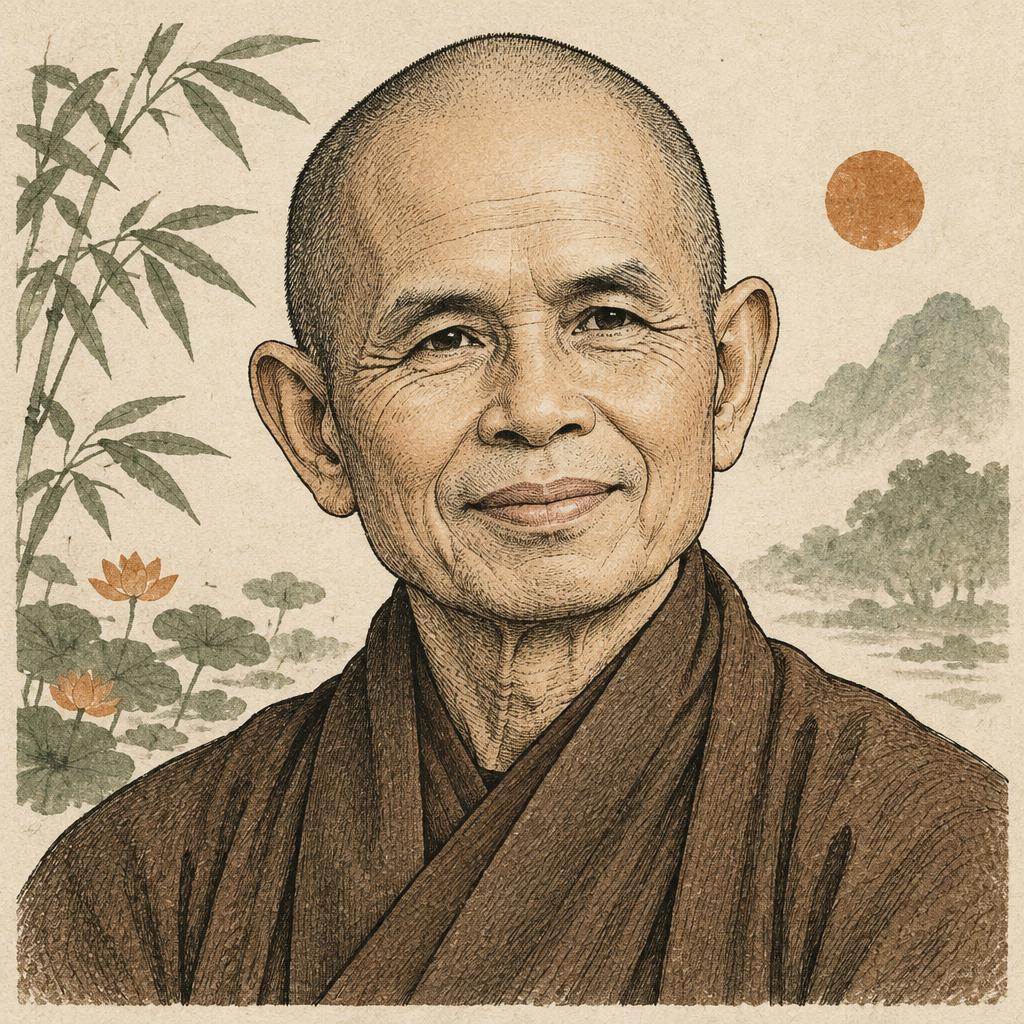 Illustrated portrait of Thich Nhat Hanh