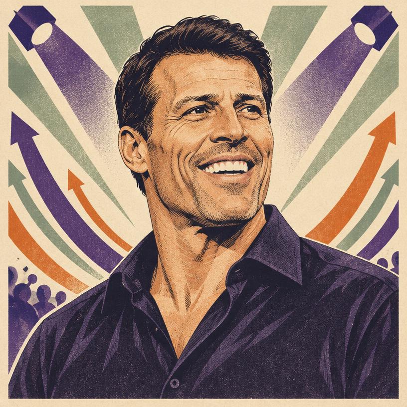 Illustrated portrait of Tony Robbins