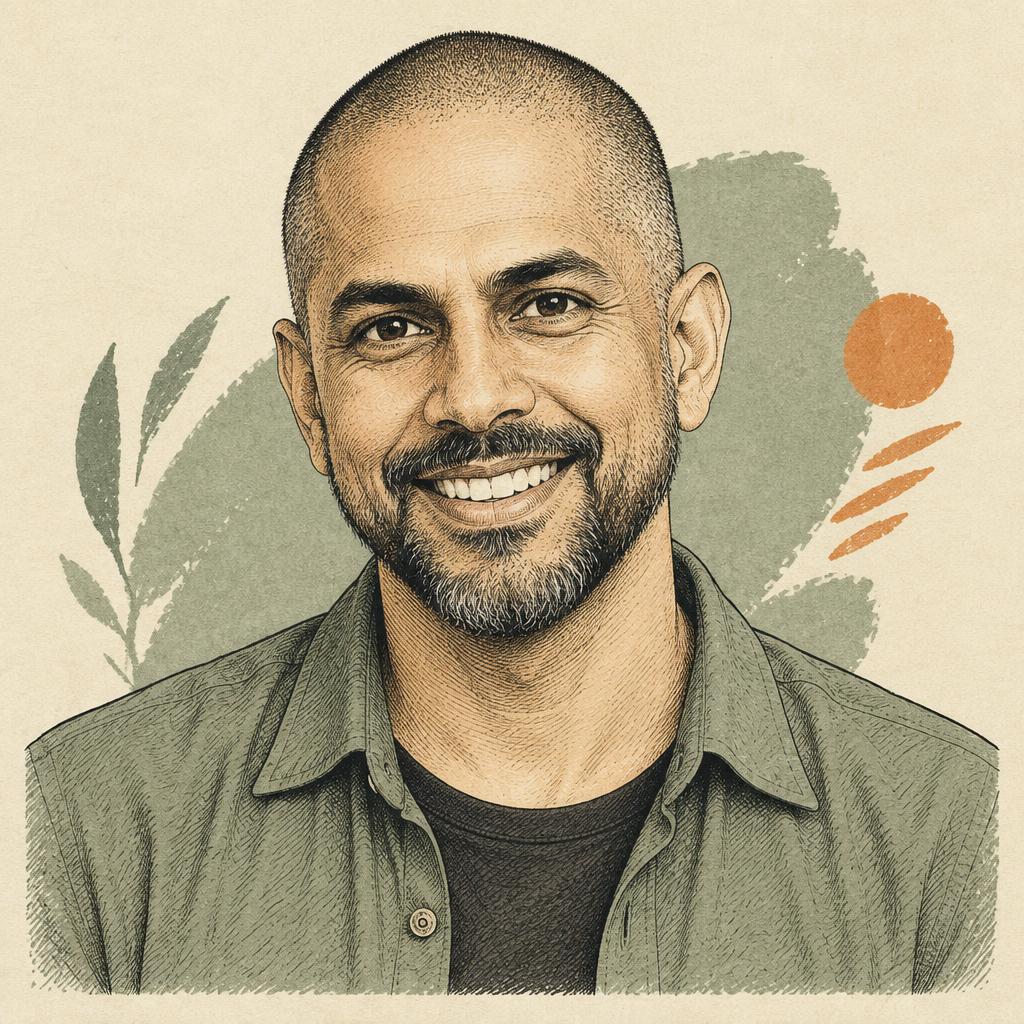 Illustrated portrait of Vishen Lakhiani