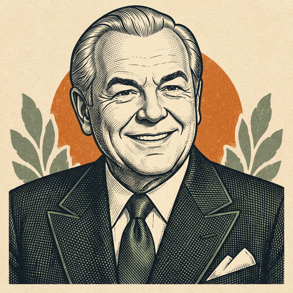 Illustrated portrait of W. Clement Stone
